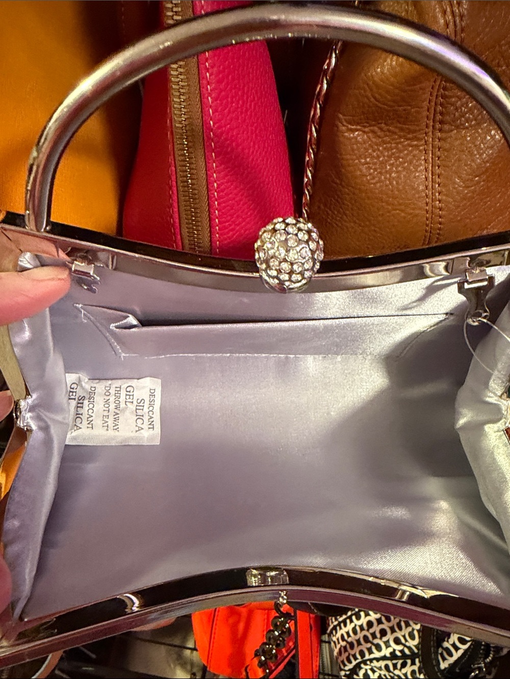 Silver Crystal Evening Clutch with Top Handle - Picture 3 of 3